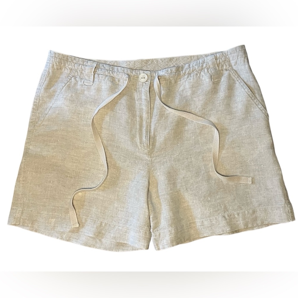 TALBOTS PETITES 100% Irish Linen Linen-White Cargo Shorts Relaxed Fit Size 10
